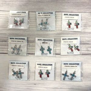 Lot of 9 Pairs Dangly Earrings Christian Cross Hope Collection Silver Tone